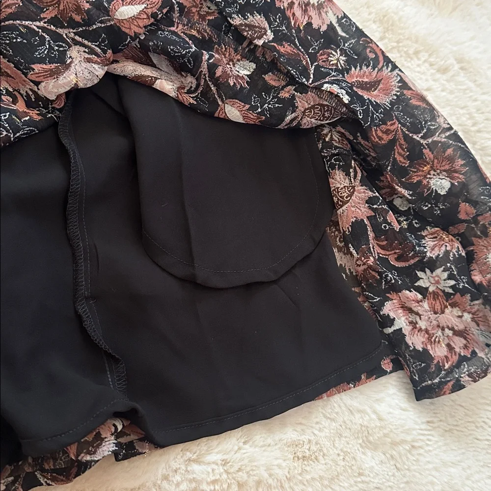 Madewell Black Floral Puff-Sleeve Dress with Pink, Maroon and Cream Blooms, 12 - Picture 9 of 16